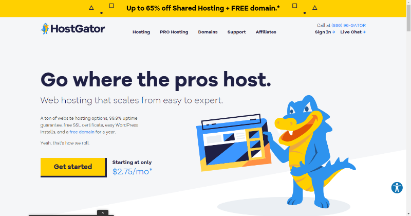 page d'accueil de hostgator