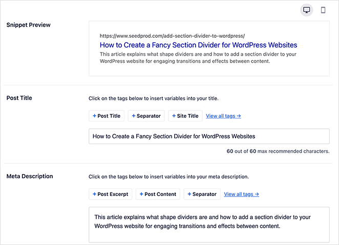 on-page-seo-settings - SeedProd All in one seo on-page optimization