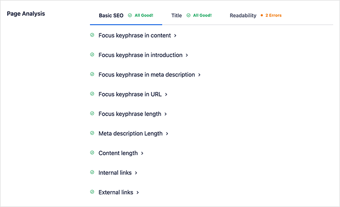 seo-halaman-analisis-checklist - SeedProd AIOSEO page analysis