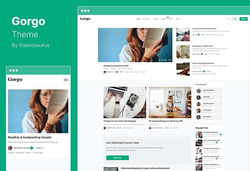 Gorgo Theme — многоцелевой совместный блог и тема BuddyPress для сообщества