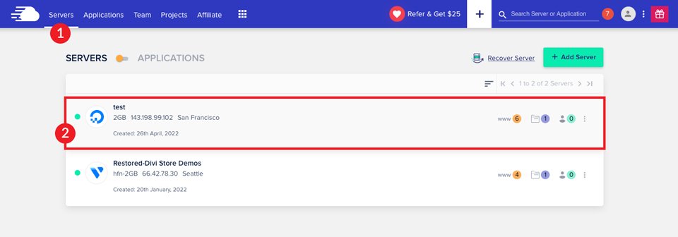 Wählen Sie Server für Staging aus