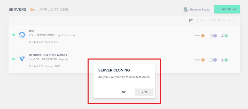 Bestätigen Sie das Klonen des Servers