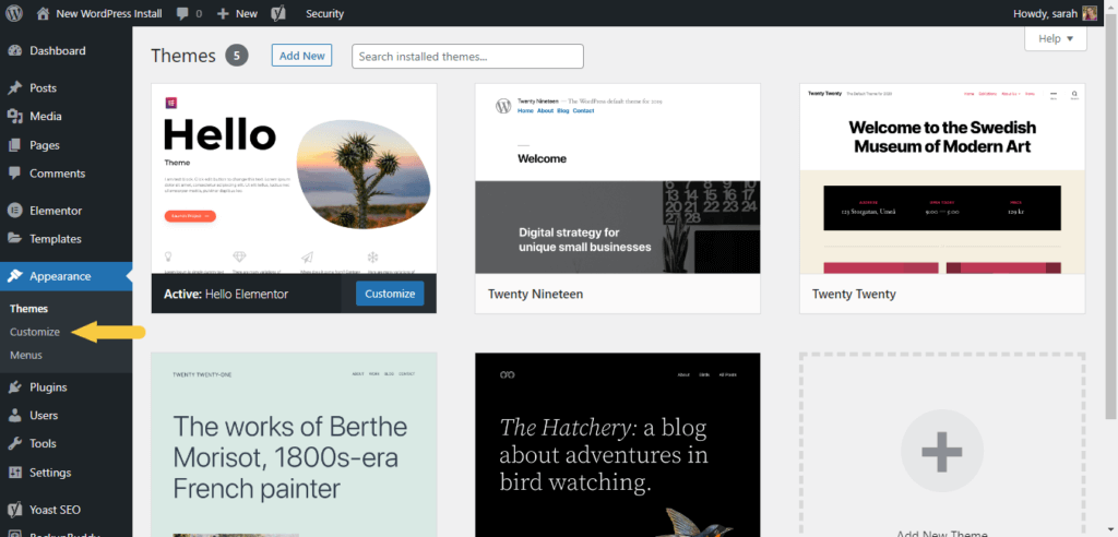 Dashboard WP - Personalizza