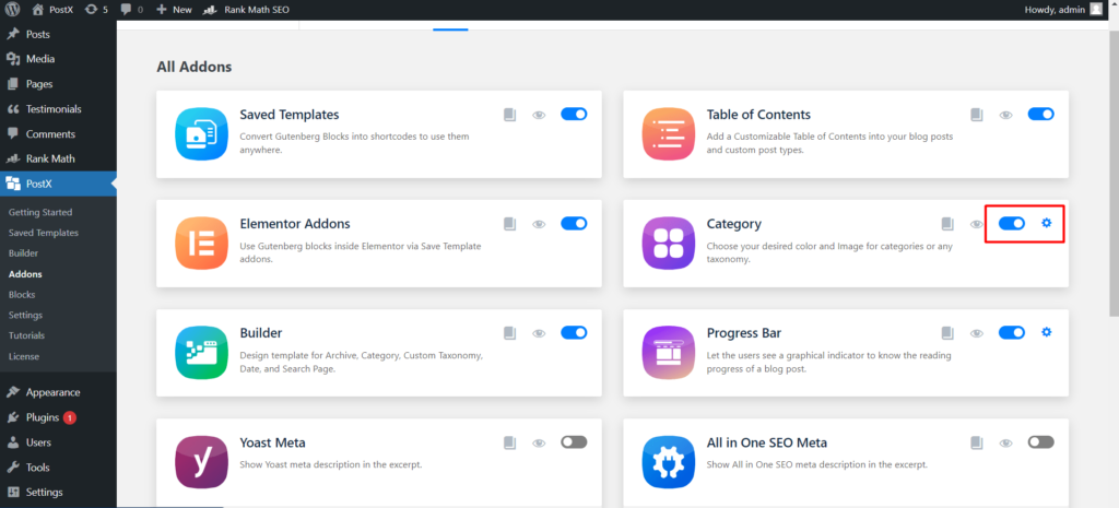 Cum să adăugați categorii în bara laterală în WordPress 2 Turn on Category Addon