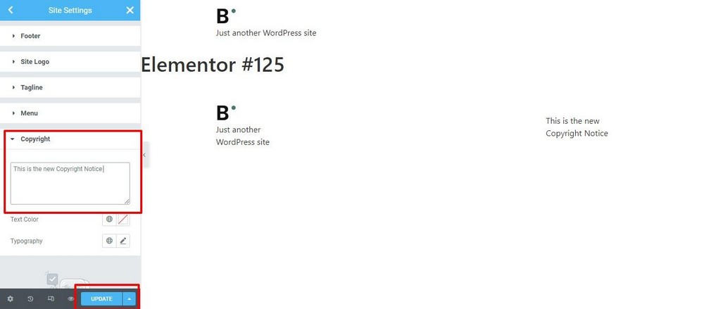 finalizar la edición de derechos de autor de Elementor