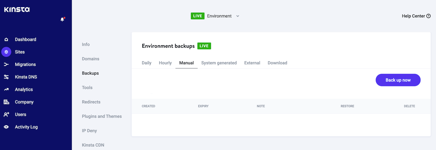 Cliquez sur les sites dans le tableau de bord