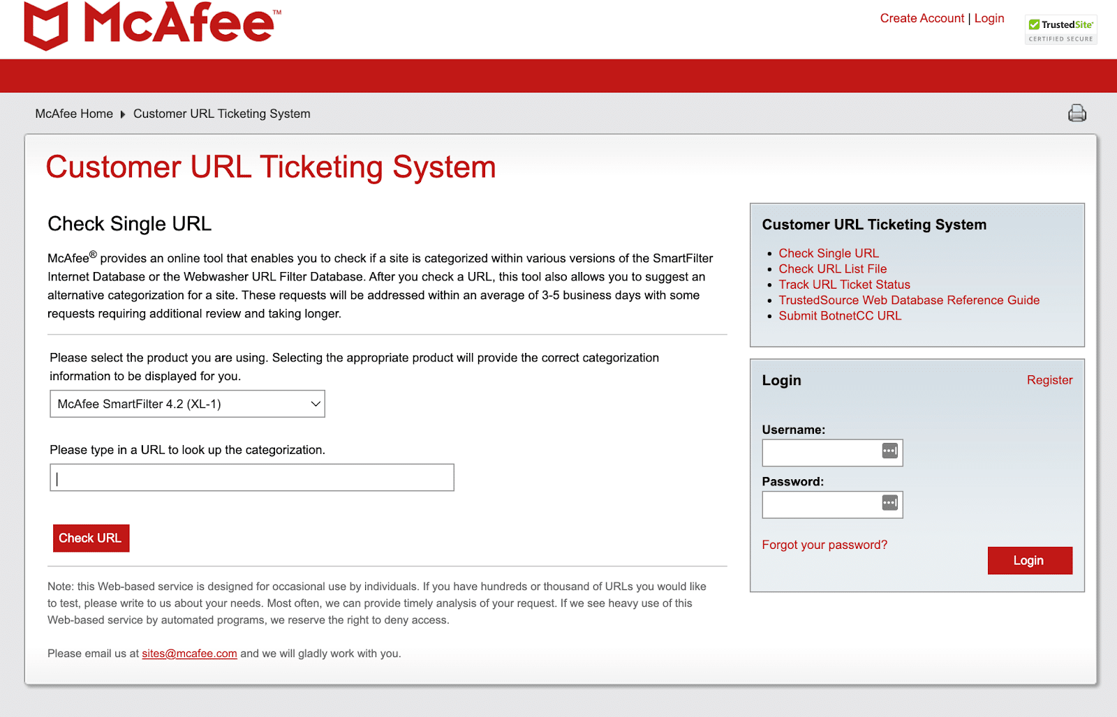 McAfee TrustedSource 站点