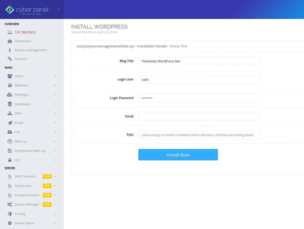 Установка WordPress с CyberPanel