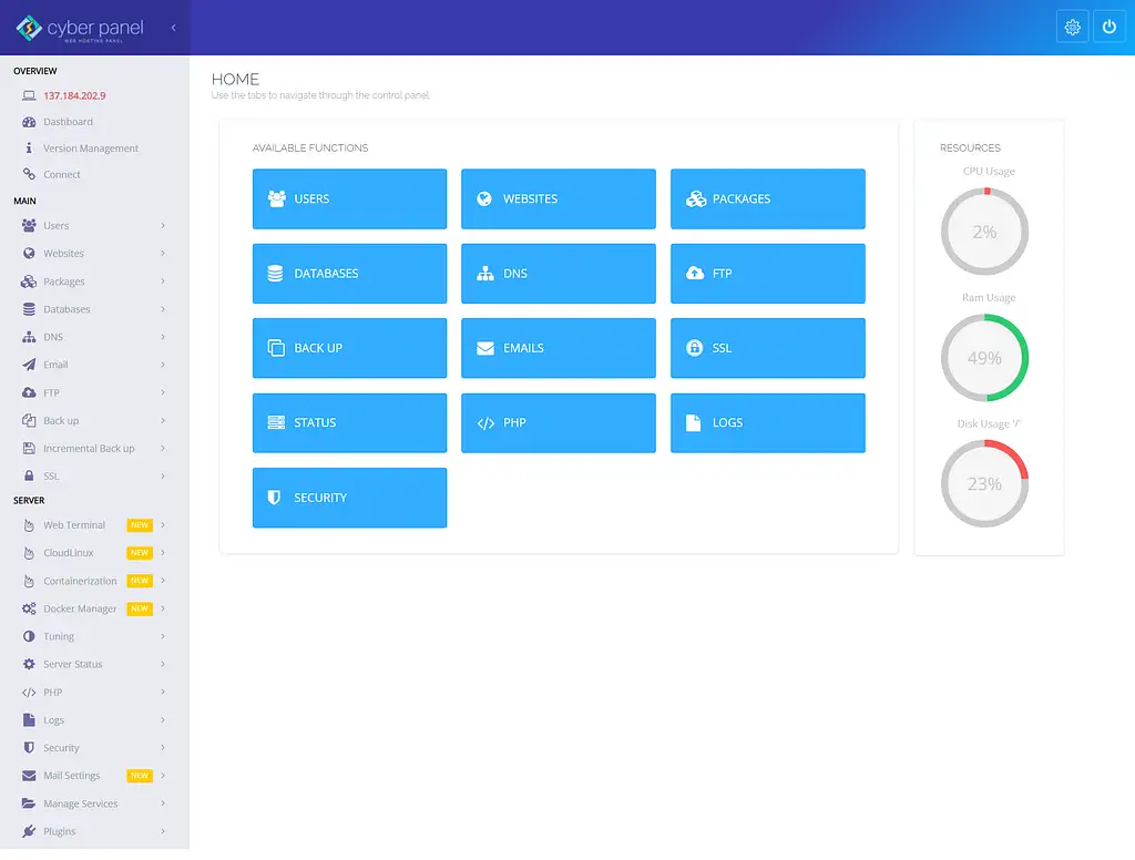 Обзор приборной панели CyberPanel
