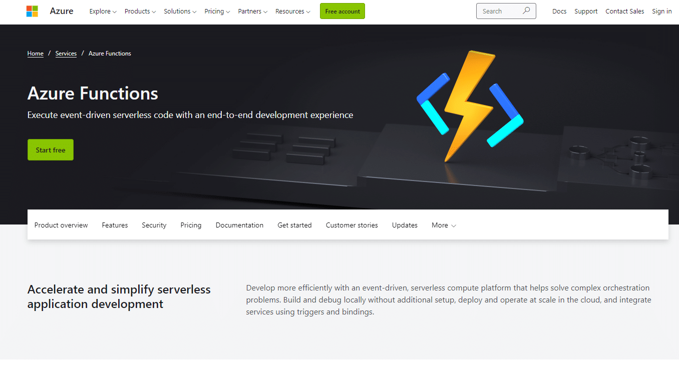 MicrosoftAzureFunctionsのホームページ