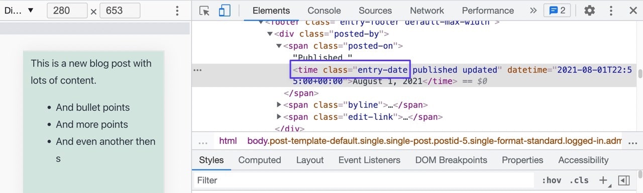 Căutați fragmentul „time class=" și informațiile de după acesta