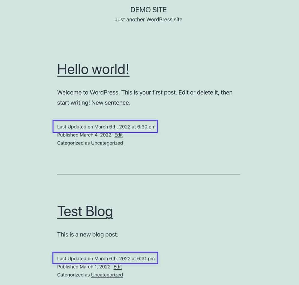 Această metodă dezvăluie, de asemenea, ultima dată actualizată pe pagina principală de blog/arhivă