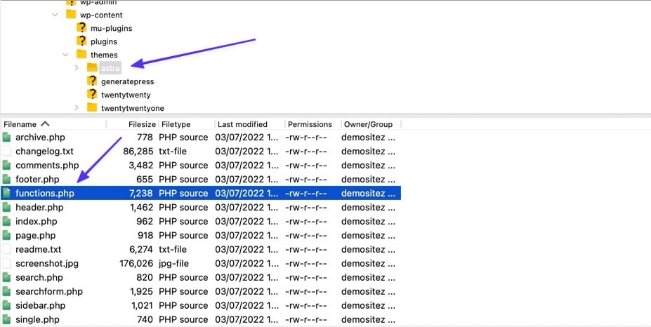 Deschide functions.php