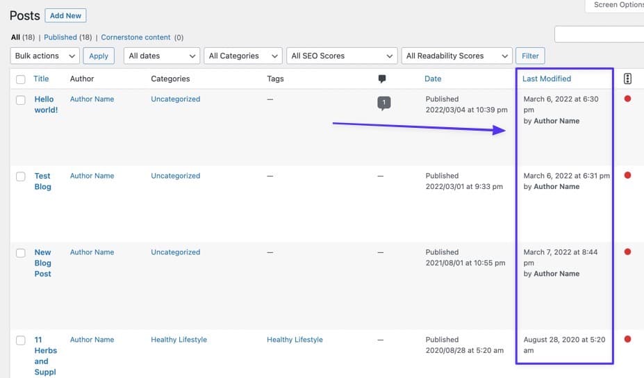Pluginul include o nouă coloană backend pentru data ultimei modificări