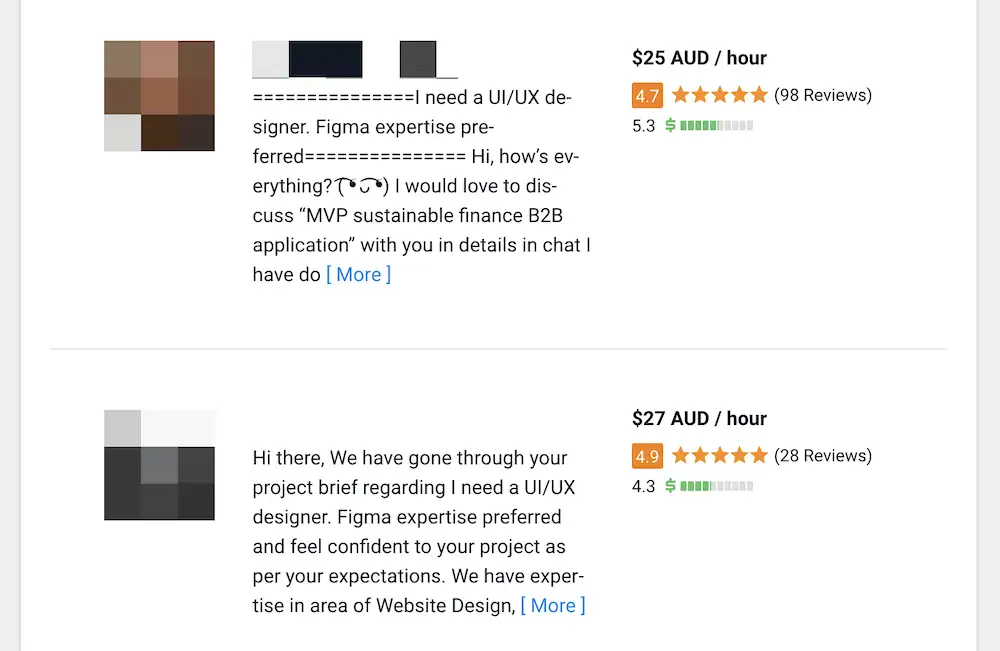 Две публичные ставки на проект на Freelancer.