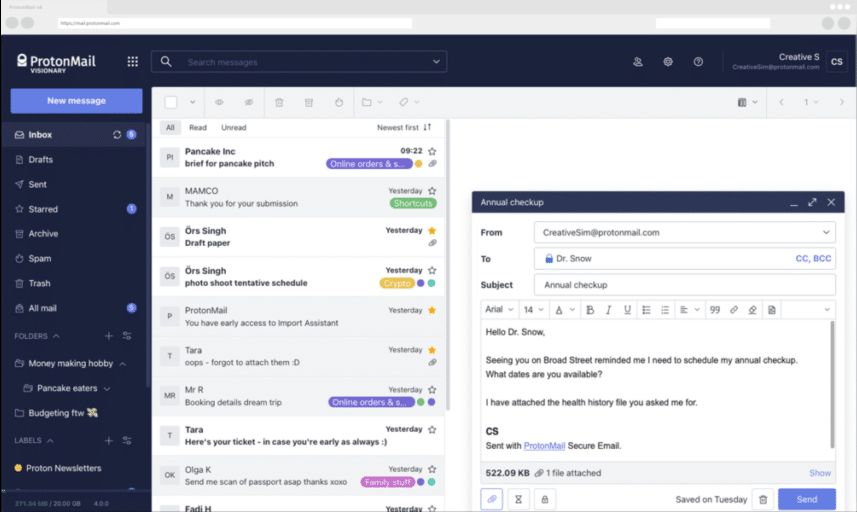 Новый пользовательский интерфейс ProtonMail