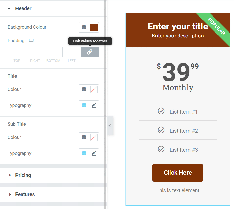 Personaliza la tabla usando las opciones de estilo en Elementor
