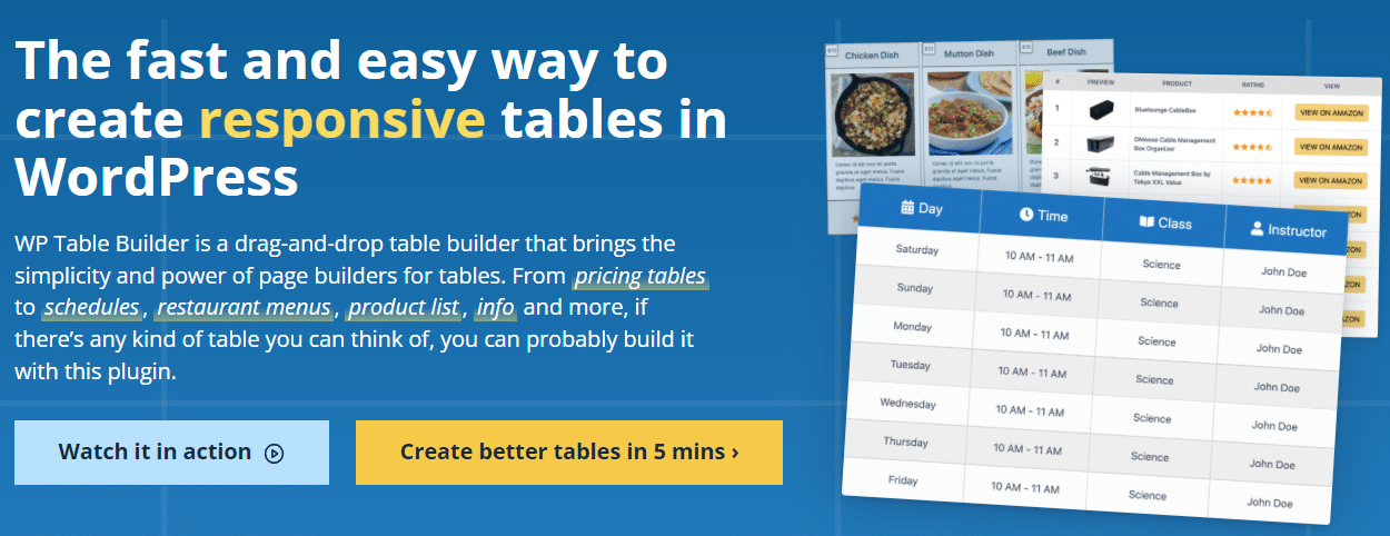 Complemento WP Table Builder para Elementor