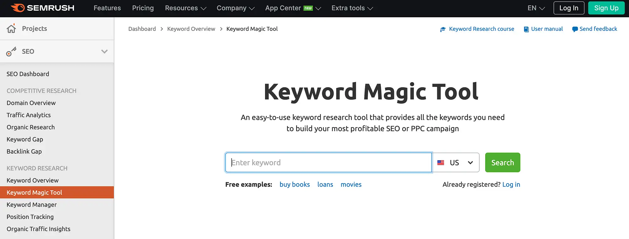 Lo strumento SEMrush Keyword Magic.