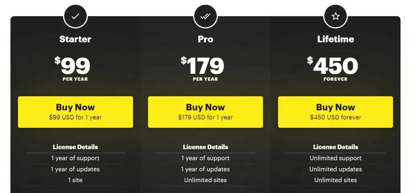Halaman harga WP Landing Kit
