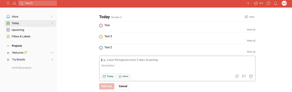 รายการสิ่งที่ต้องทำวันนี้ใน Todoist