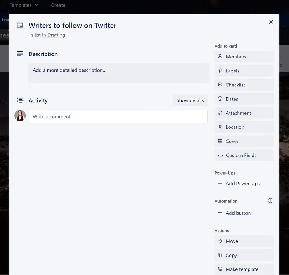ตัวอย่างการ์ด Trello