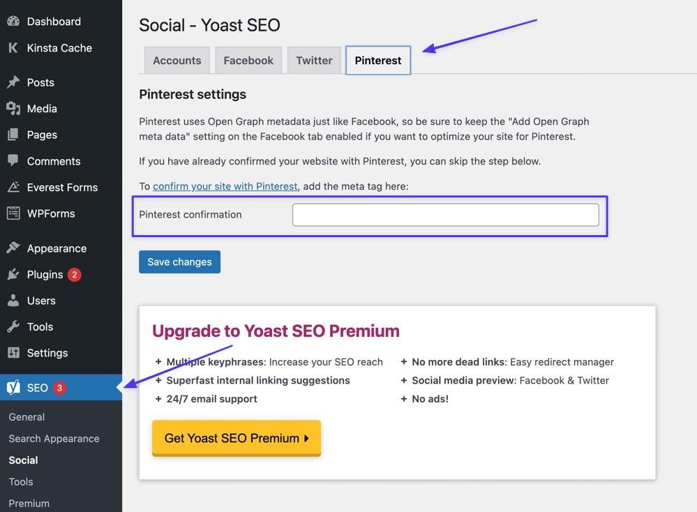 SEO > Social > Pinterest su Yoast