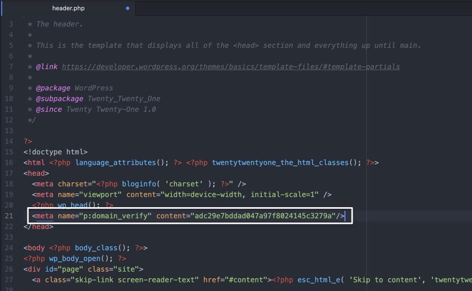 Incolla il tag HTML tra gli elementi head e salva il file