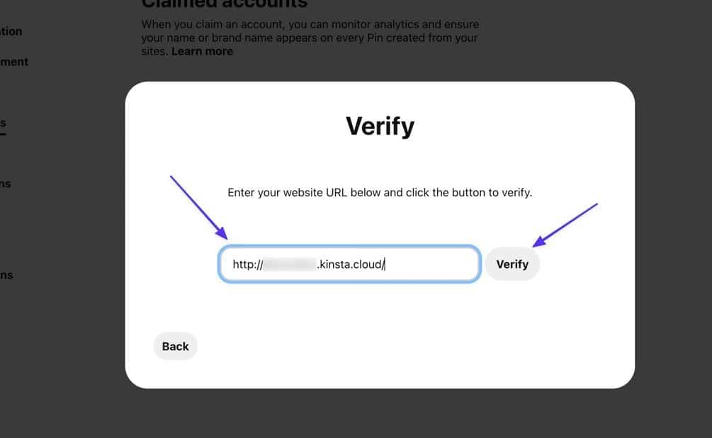Verifica la connessione al sito su Pinterest