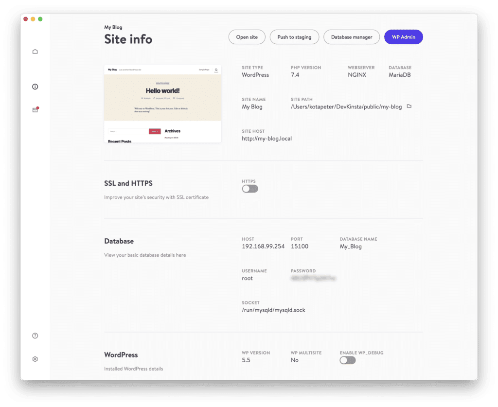L'interface utilisateur de DevKinsta et son apparence.