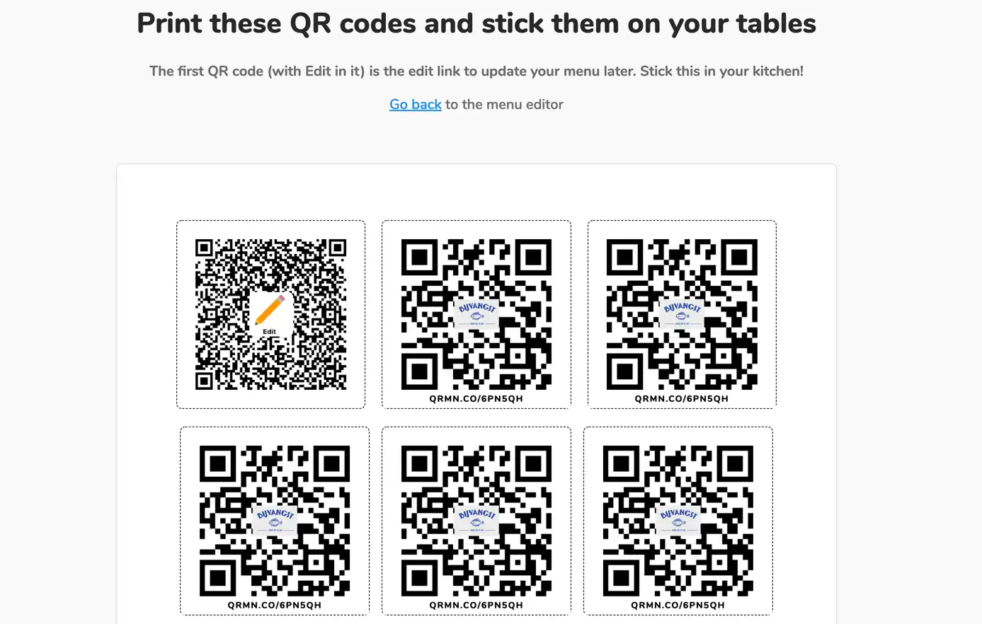 cetak menu kode QR