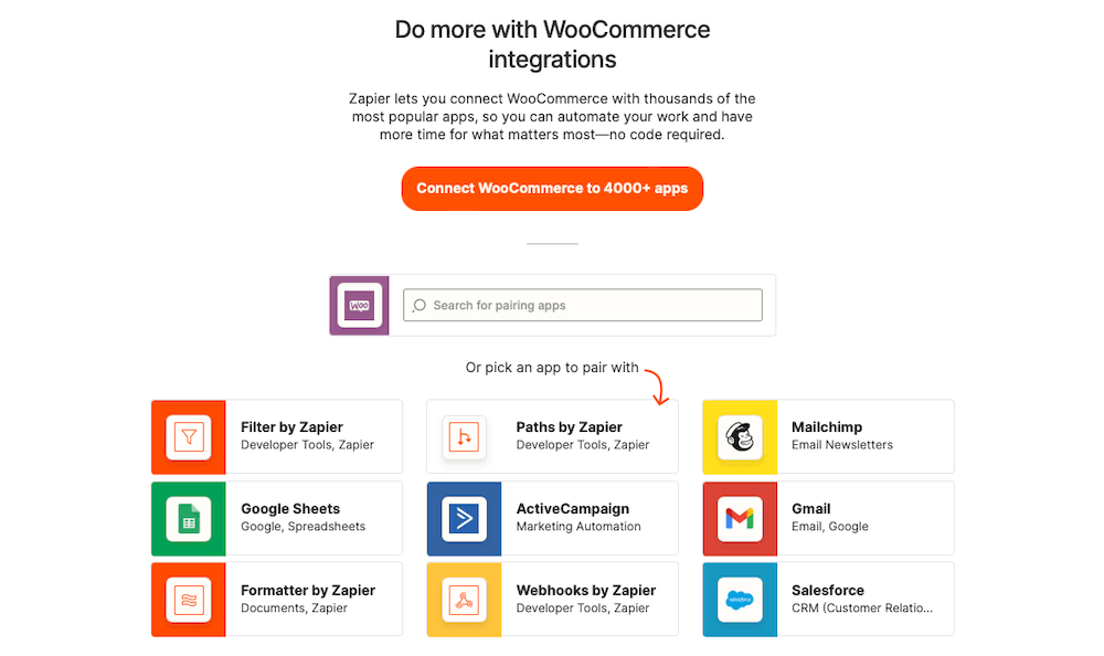 Capture d'écran des intégrations WooCommerce