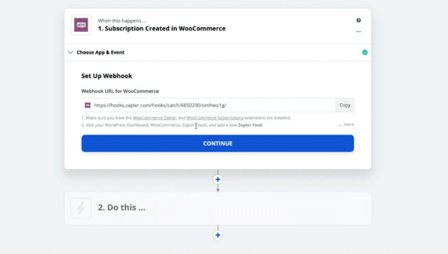 Copie du webhook à utiliser dans votre plugin Zapier.