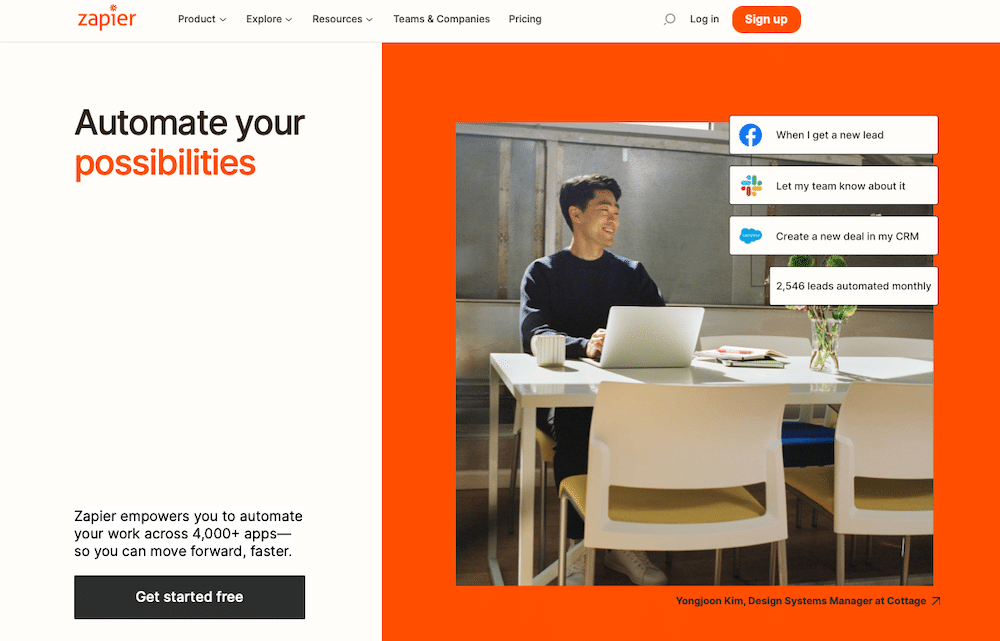 Page d'accueil Zapier