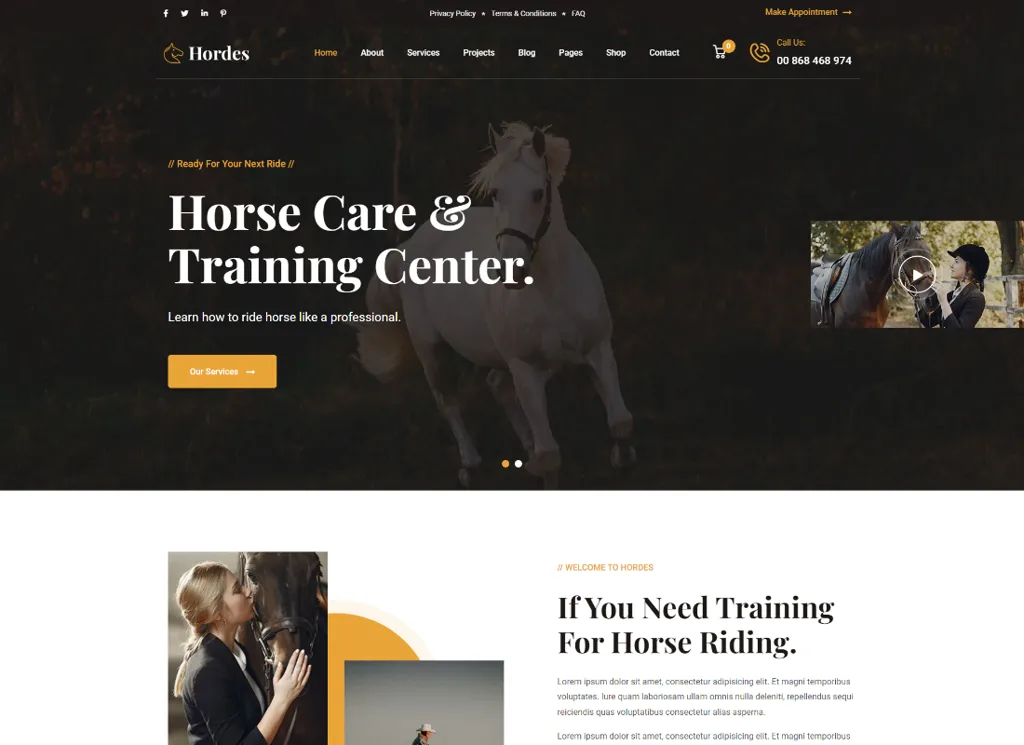 Hordas - Tema WordPress Equestre e Cavalo
