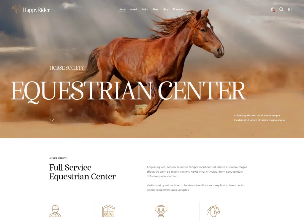 Happy Rider - Tema WordPress Escola de Cavalos e Centro Equestre