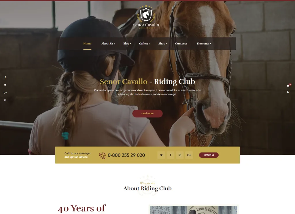 Senor Cavallo - Tema WordPress Clube de Equitação