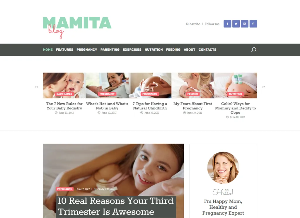 Мамита | Тема WordPress для блога Cinique о беременности и материнстве