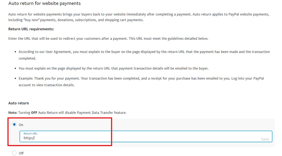 adicionar url de retorno automático no paypal