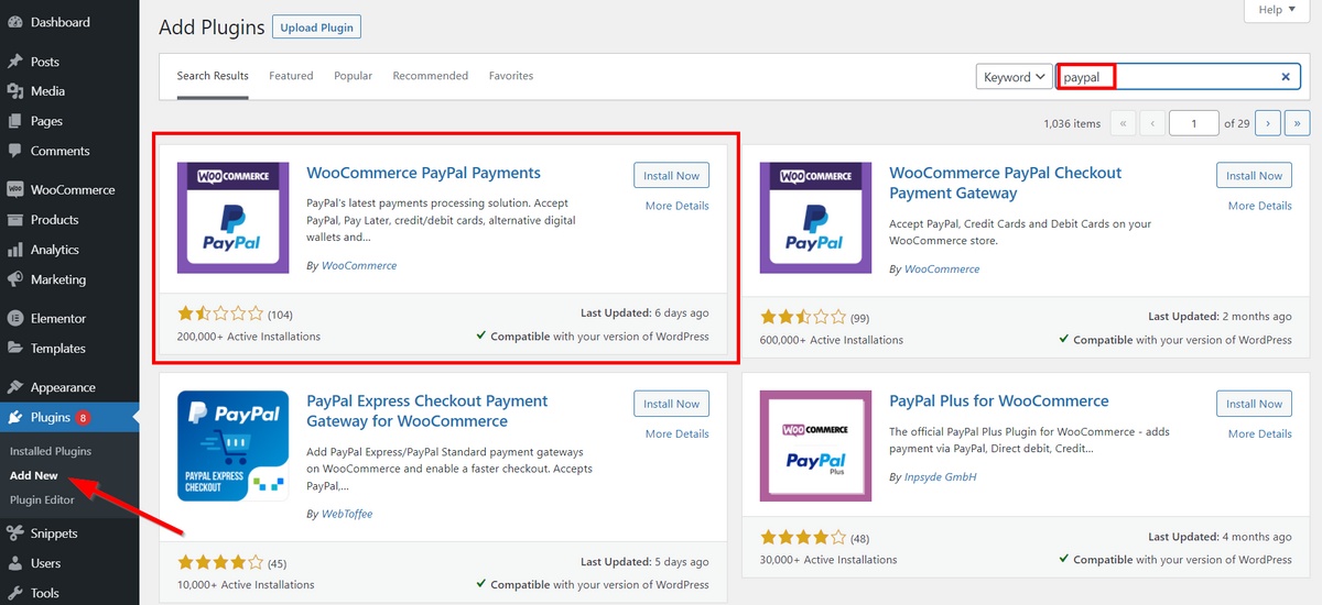 instalar o plugin de pagamentos do woocommerce paypal