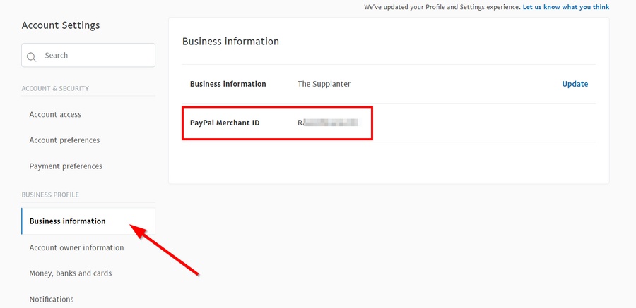 ID da conta do comerciante do Paypal