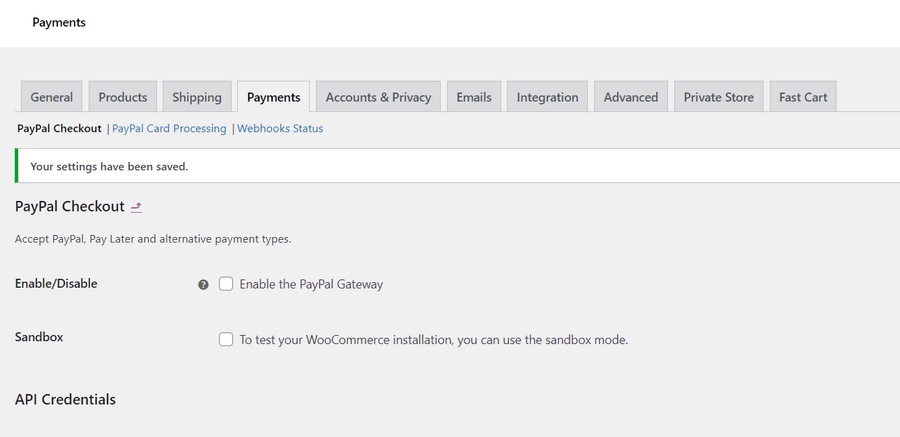 habilitar o gateway de pagamento paypal no woocommerce