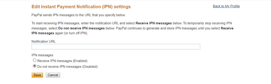 adicionar url de notificação às configurações de IPN do paypal