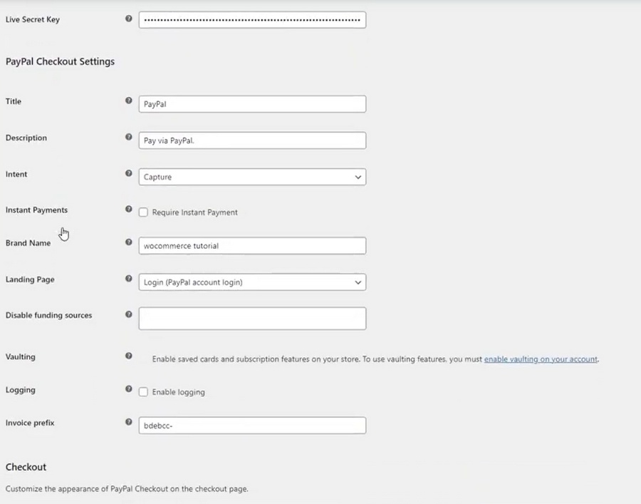 configurações de checkout paypal adicionais no woocommerce