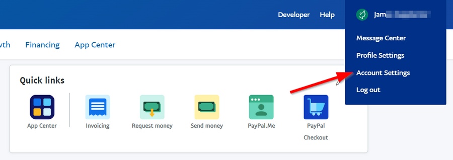 vá para as configurações da conta do comerciante do paypal