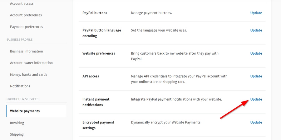 notificações de pagamento instantâneo paypal