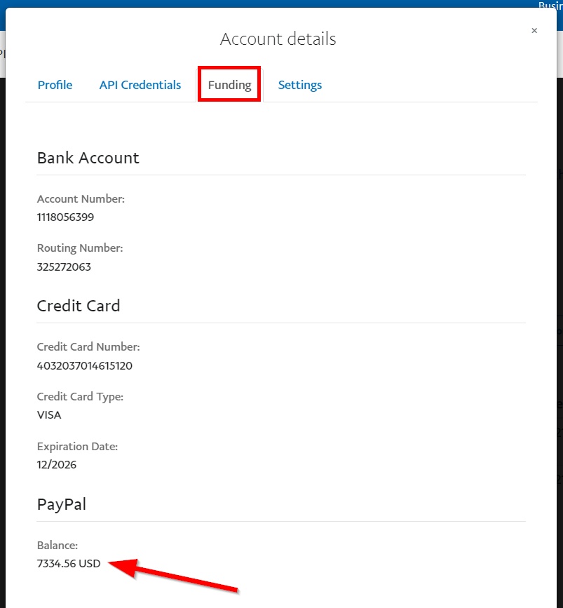 confirme a alteração do saldo da conta na conta do comerciante do sandbox do paypal