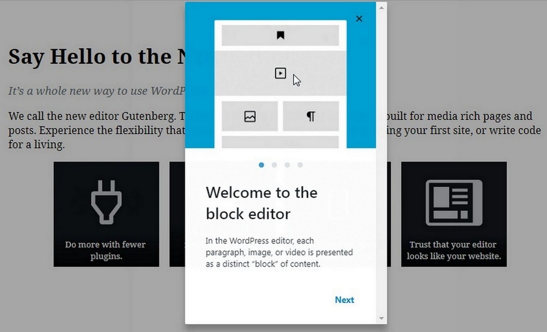 Tangkapan layar dari Gutenberg WordPress