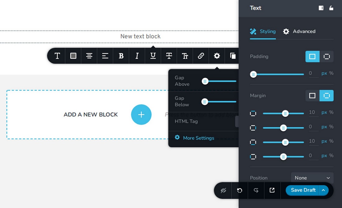Pengaturan blok Brizy di WordPress