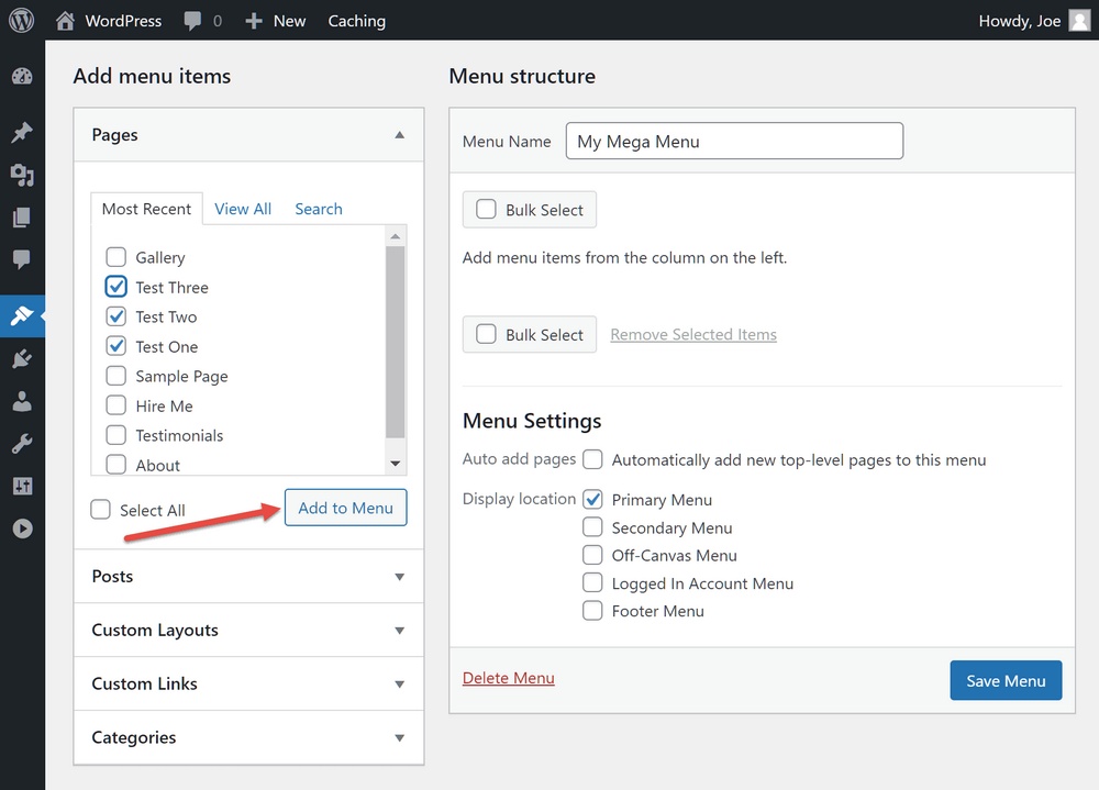 WordPress ajouter des éléments au menu